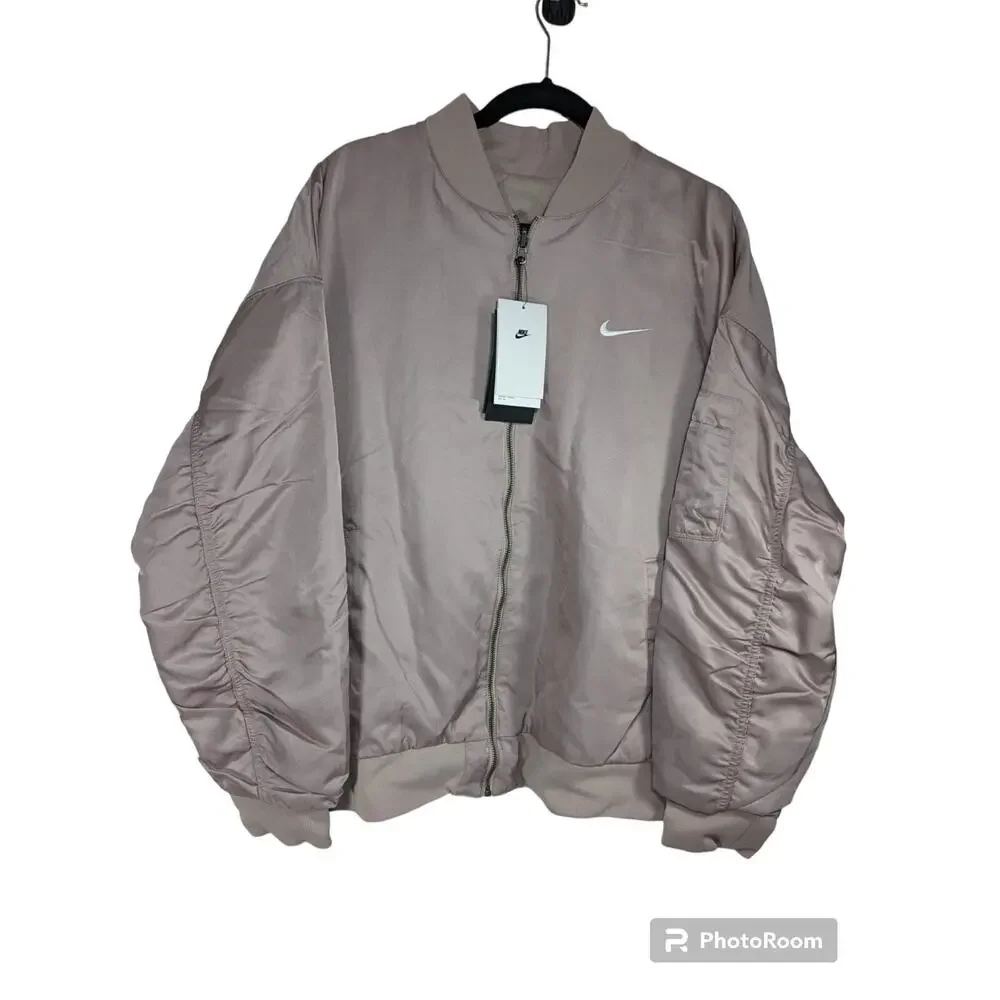 Nike Quilted Loose Fit‎ Reversible Bomber Jacket Womens XL Diffused Taupe Rose